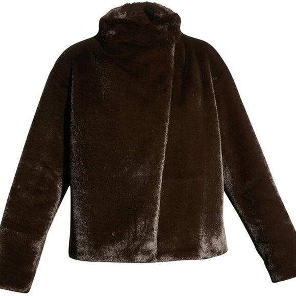 NWT THEORY Offset Faux Shearling Jacket in ESPRESSO - Picture 5 of 5